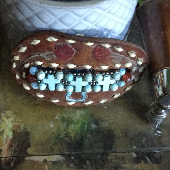 Vintage western leather belt buckle cowgirl boho rodeo chic rustic market - Picture 3 of 7